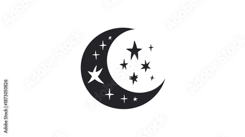 Crescent Moon with Stars Illustration Design.