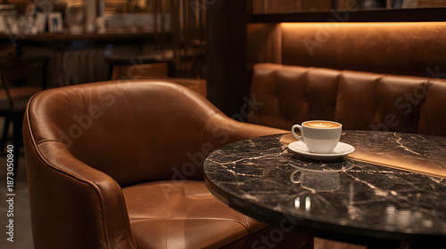 Elegant Coffee Cup on Marble Table in Luxury Cafe Interior