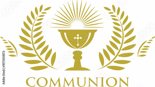 Golden Communion Symbol with Laurel Wreath and Radiant Light