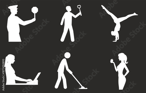 Diverse Activities Icons Set, Fitness, Cleaning, Computing, Recreation, Sport, And Leisure