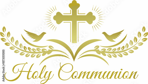 Elegant Holy Communion logo with cross and doves