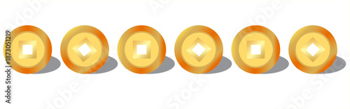 CHINESE LUCKY COINS ON WHITE BACKGROUND 