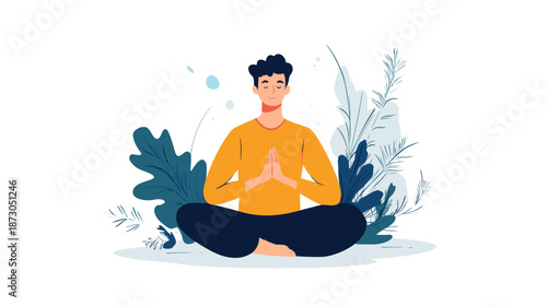 Man Meditating in Lotus Position Illustration.