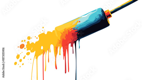 Paint Roller with Vibrant Colored Paint.