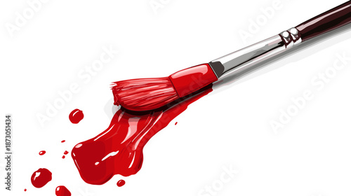 Paintbrush with Red Paint on White.