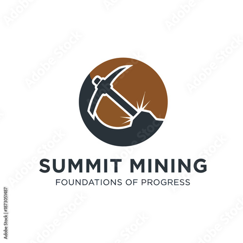 Mining Pickaxe Icon in Circle Logo Design.