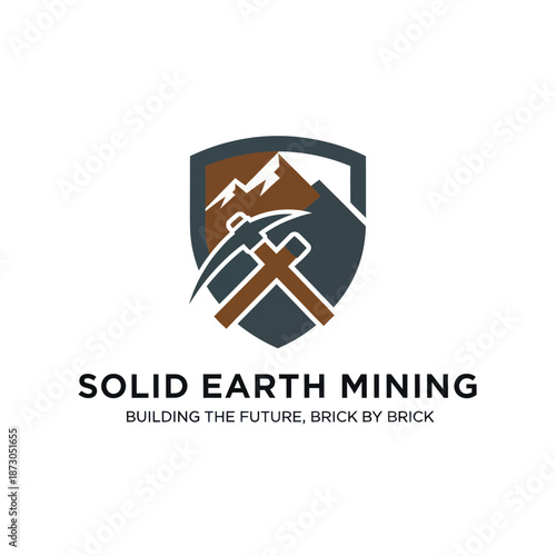 Mining Logo with Shield and Pickaxe.