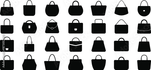 Assortment of Black Handbag and Purse Silhouettes in Various Shapes and Styles accessory fashion