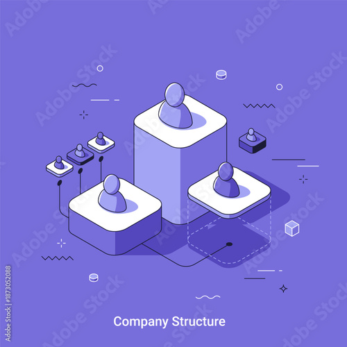 Isometric company structure illustration with leader and subordinates. Business hierarchy concept. Organization management and human resources.