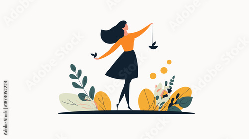 Woman holding scales illustration graphic design.