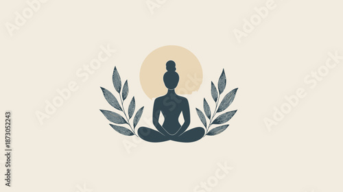 Woman Meditating with Leaves Around Her.