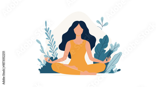 Woman Meditating in Lotus Position.