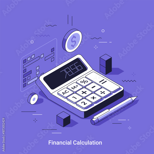 Isometric vector illustration with calculator for financial calculation. Business accounting and budget planning. Digital data analysis concept. Financial management.
