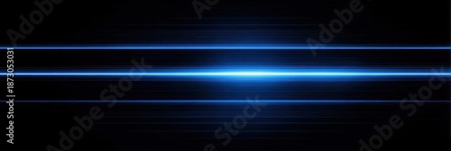Black background with blue laser beams, horizontal rays, and light flare, stylish aesthetic for technology project, graphic design