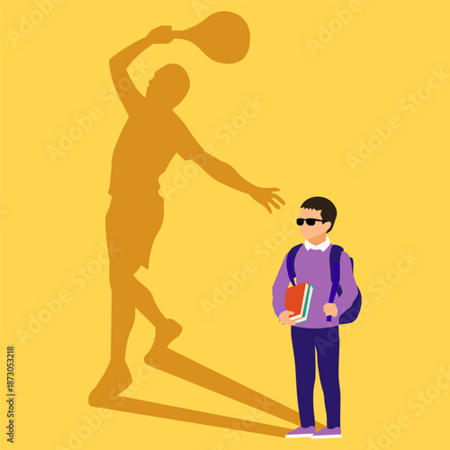boy with a shadow of a tennis player