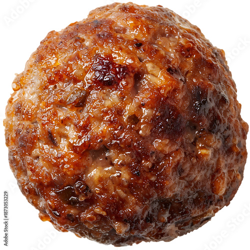Macro close-up of a browned meatball surface