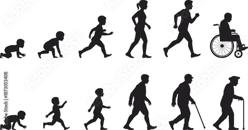 Human Life Stages Progression from Baby to Elderly Person vector illustration