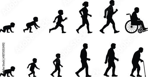 Human Life Stages Silhouettes From Baby To Elderly Person evolution development
