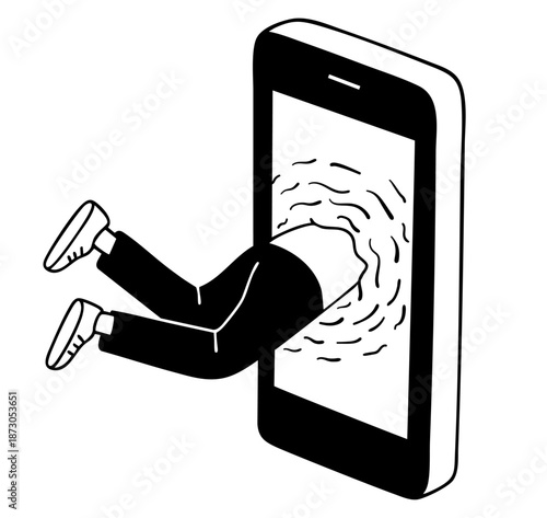 Smartphone Addiction. Person Being Pulled Into Mobile Phone, Digital Dependency and Technology Obsession