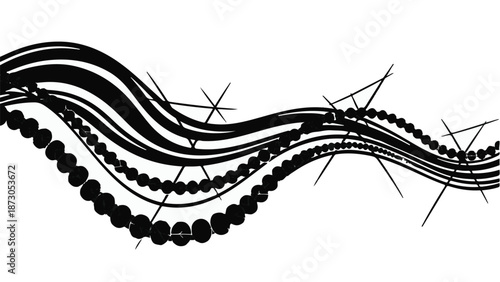 Elegant black and white abstract wave with sparkling accents