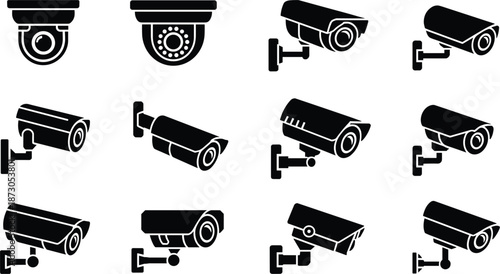 Security Camera Icons Set Surveillance Equipment Vector Graphics illustration
