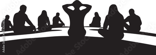 Silhouette of people sitting in a circle together outdoors