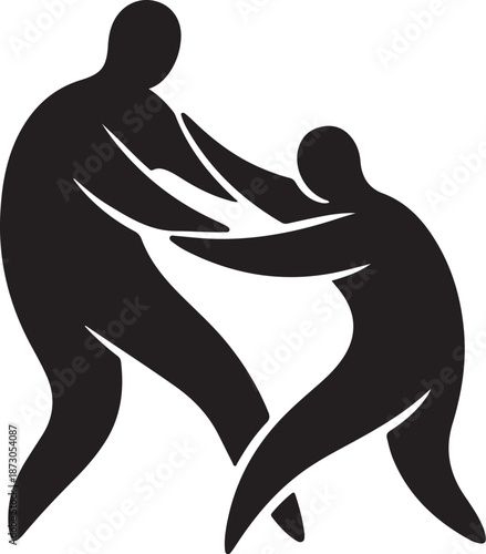 Two people engaged in a physical struggle or dance move
