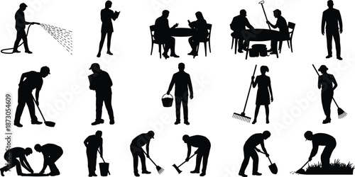 Silhouettes of People Engaged in Gardening and Outdoor Activities activity