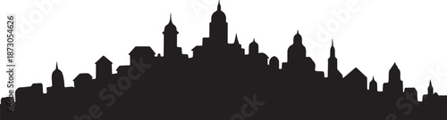 Black silhouette of a city skyline on white background