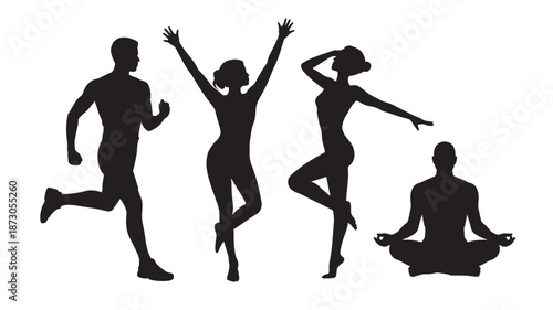 People engaging in various fitness activities in a serene environment