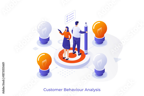 SMART goal setting isometric vector concept. Man and woman setting smart goals, IT company, strategy development, attainable rate, measurable opportunity abstract metaphor.