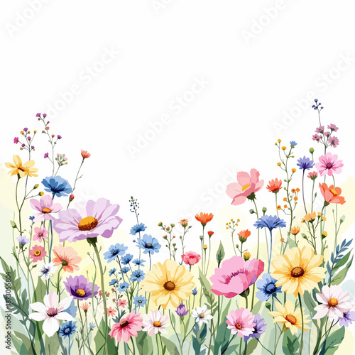Flowers and leaves digital illustration, spring design, watercolor hand painting. Perfectly for printing, sublimation.