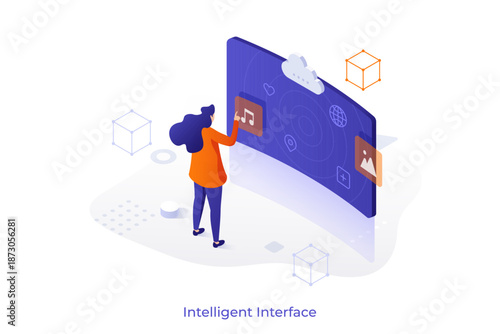 Intelligent interface isometric concept vector illustration. Interactive user interface, usability engineering, personalized experience design, artificial intelligence concept