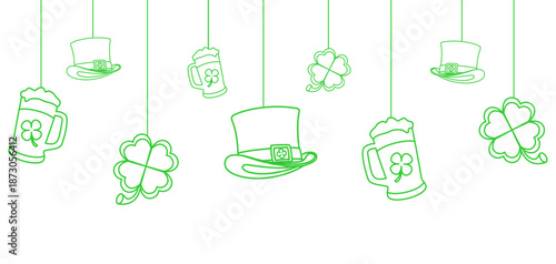 Vector illustration of various St. Patrick's icons hanging on a hanging pole