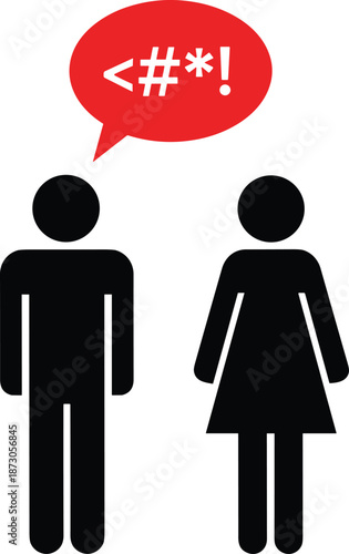 Male female silhouette, speech bubble anger, expletive symbol, communication conflict, emotional frustration, verbal expression, relationship stress, comic style illustration