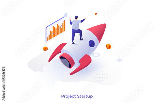 Project closure isometric vector concept. Project closing process, acceptance of deliverables, stakeholder final approval, meet budget and deadline, gather feedback concept illustration.