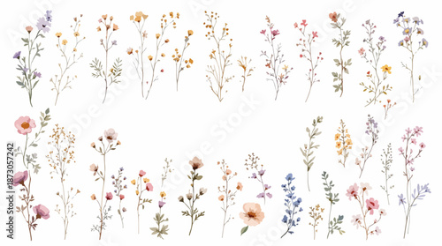 Seamless pastel floral pattern with pink blossoms and vintage garden elements
