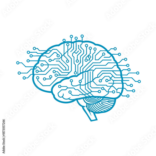 Stylized digital brain illustration with circuit details, symbolizing artificial intelligence and technology integration for modern creative projects and marketing materials.