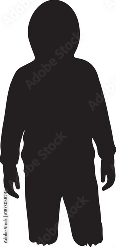 Black silhouette of a child standing alone in darkness