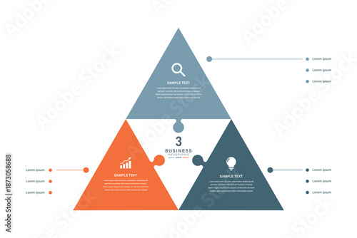 Triangle Puzzle Infographic with Three Interlocking Business Icons and Central Connector for Workflow Presentation