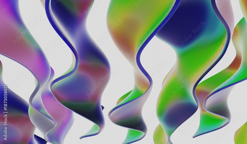 Fototapeta premium Rainbow wavy lines, swirling spirals, abstract background, 3D illustration