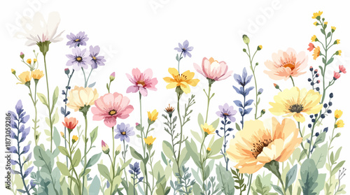 spring flowers in the grass watercoolor