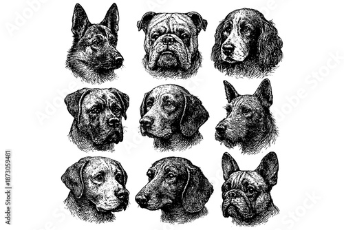 set of dogs,
Dog Breeds Portrait Collection – Unique and Detailed Illustrations of Various Breeds