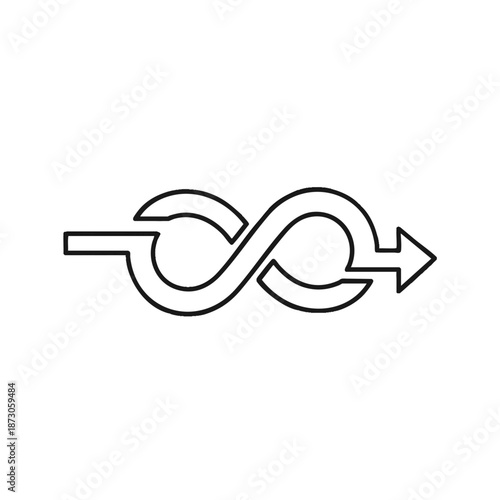 Minimalist vector design of a continuous loop symbol representing infinity and forward motion, perfect for modern logos, technology concepts, and conceptual illustrations.