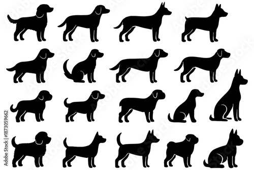 dog silhouettes vector,
Playful Dog Breed Silhouettes – Diverse Sizes and Shapes for Creative Designs