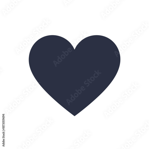 A simple dark heart icon on a white background, representing love, affection, emotions, and relationships in a modern graphic design style suitable for various digital and print applications.