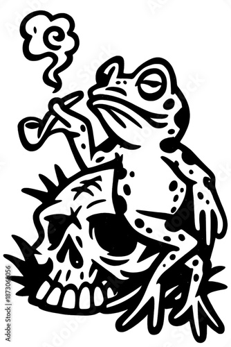Frog smoking cigarette with skull design