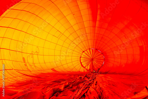 The inside of a brightly colored balloon with hot air inside