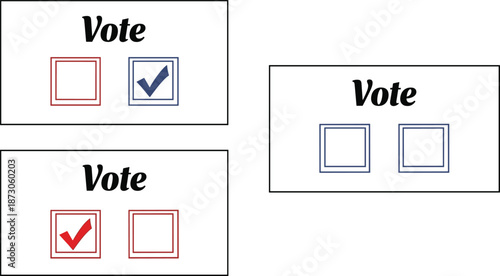 Voting concept illustration, election choice design, ballot checkboxes, red and blue options, democracy symbol, political decision, civic participation, graphic art