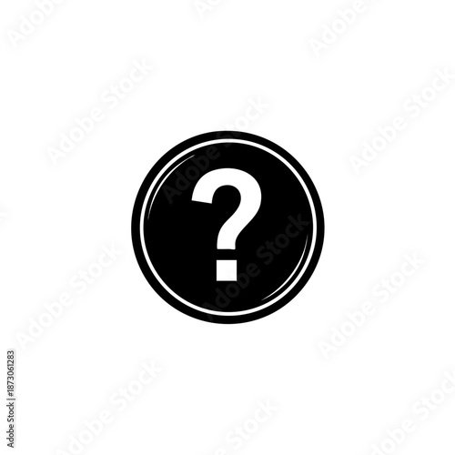 A glossy black circular button featuring a prominent question mark, ideal for use in digital interfaces or graphic designs requiring modern, sleek visuals.